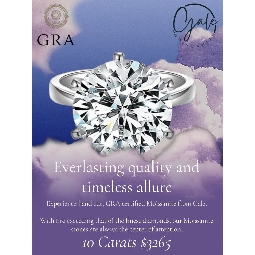 Certified 10 CT Moissanite  Diamond Ring with Lighted Box - Picture 12 of 15